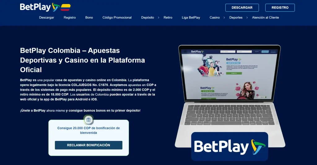 Página principal de Betplay Colombia