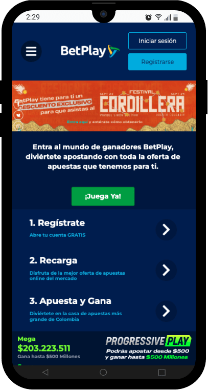 Versión móvil de Betplay